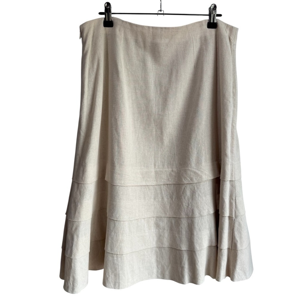 Christopher & Banks Linen Blend Midi Skirt Sz 10 Cream Tiered Ruffle Classy EUC
